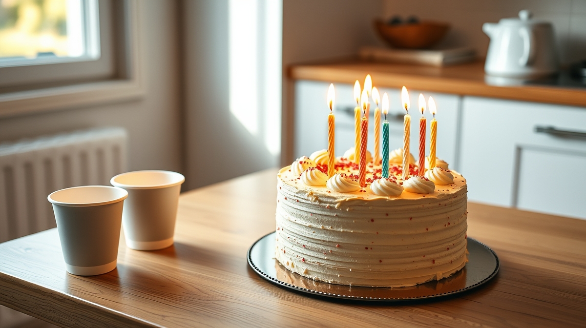 생일 파티 상에 올린 작은 케이크